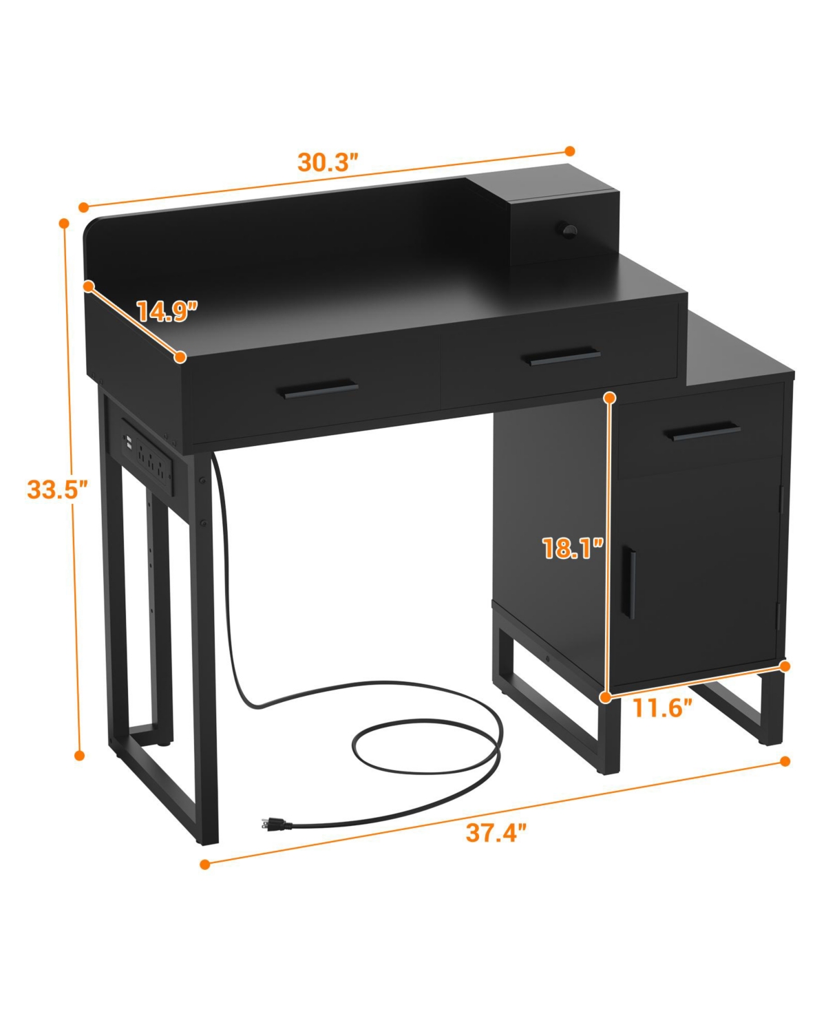 Makeup Vanity Desk with 4 Drawers and Cabinet, Dressing Table Outlets for Small Space