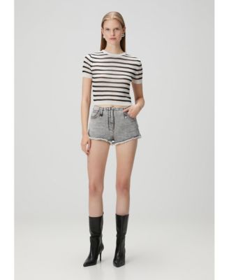 Women's Faded Distressed Denim Super Mini Shorts