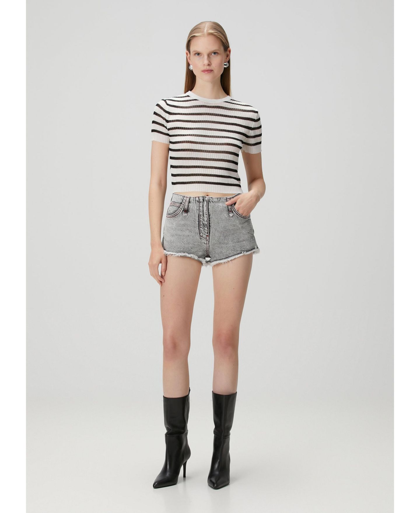 Женские шорты PCFG Cotton Faded Super Mini Short- Gray, цвет: Серый — фото 7