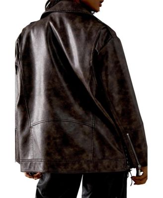 Women's Oversized Whipstitch Leather Look Jacket