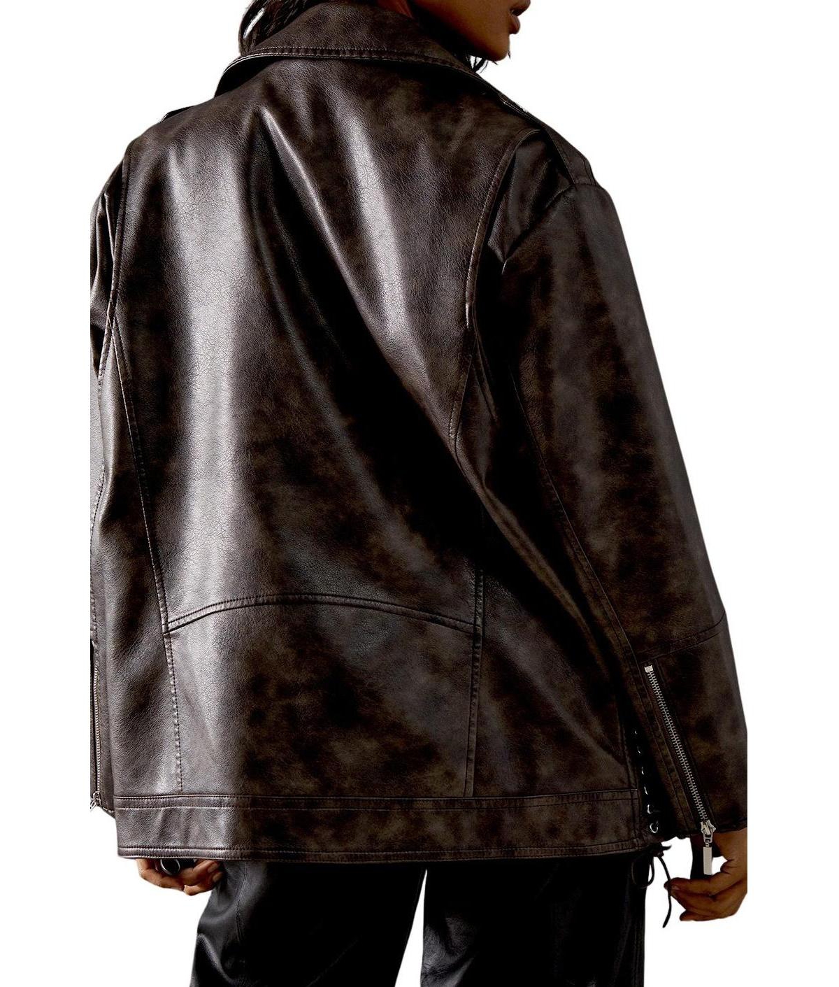 Warehouse Women's Oversized Whipstitch Leather Look Jacket