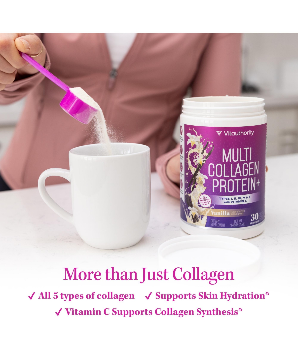 Vitauthority Us Vita Multi Collagen Protein+ Vanilla 267g Tub (30 srv)
