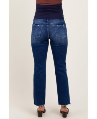 Maternity Navy Blue Cut Hem Kick Flare Jeans