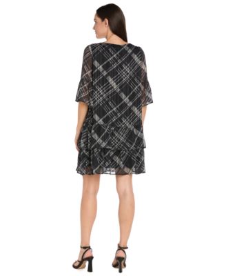 Women's Printed Tiered Hem Dress with Detachable Necklace