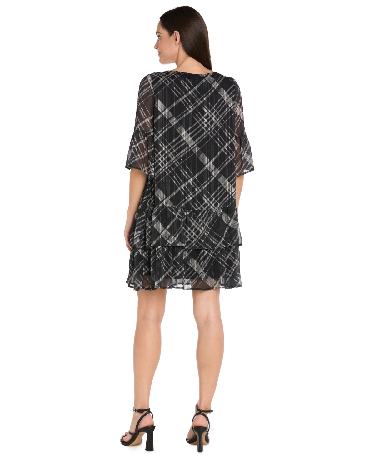 R & M Richards Women's Printed Tiered Hem Dress With Detachable Necklace In Multi