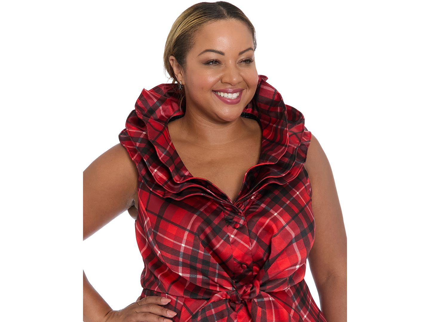 Женский топ Muse Plus Size Triple Collar Sleeveless, цвет: Красный / Чёрный — фото 2