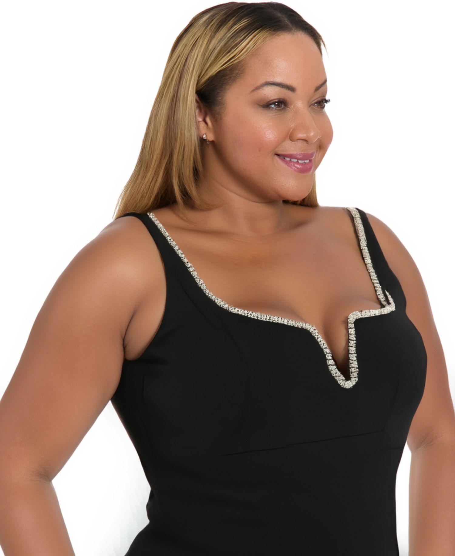 Plus Size Embellished Sweetheart Neck Top