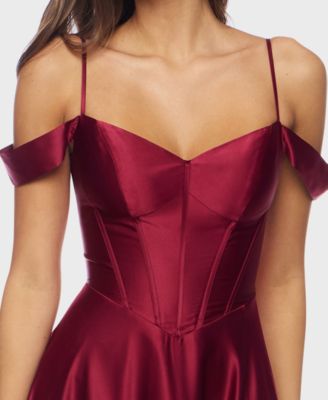 Juniors' Off-The-Shoulder Charmeuse Gown