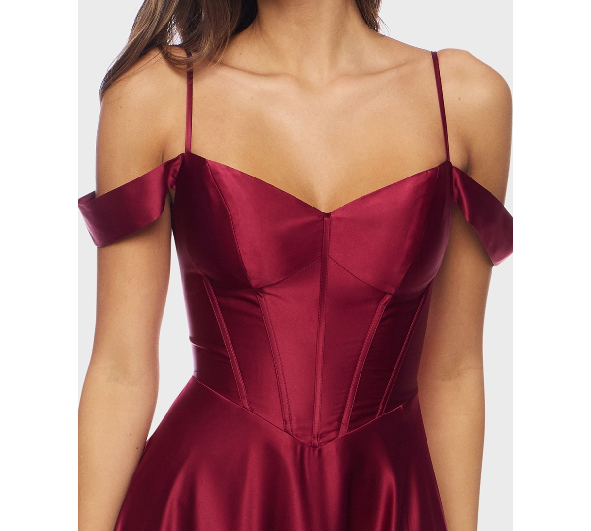 B Darlin Juniors' Off-the-shoulder Charmeuse Dress In Red