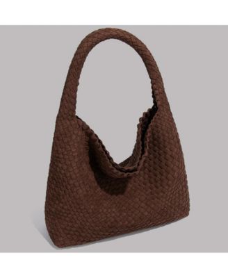 Brown and Espresso Suede Woven Hobo Bag Large Slouchy Shoulder Tote Handbag for Women Soft Braided Texture Work Purse
