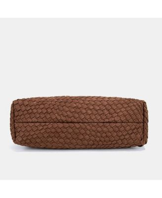 Brown and Espresso Suede Woven Hobo Bag Large Slouchy Shoulder Tote Handbag for Women Soft Braided Texture Work Purse