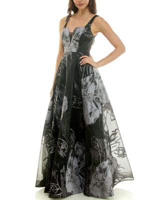 Women's Printed V-Neck Ball Gown