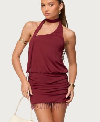 Women's Danit One Shoulder Fringed Mini Dress