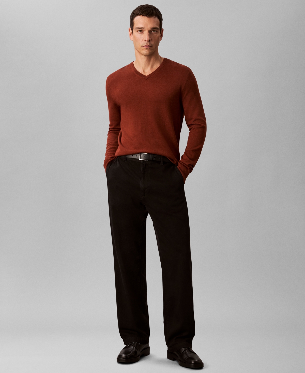 Calvin Klein Men's Merino Wool Blend V-neck Sweater In Brown