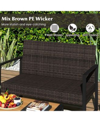 4 Piece Patio Furniture Set Outdoor Rattan Conversation Set