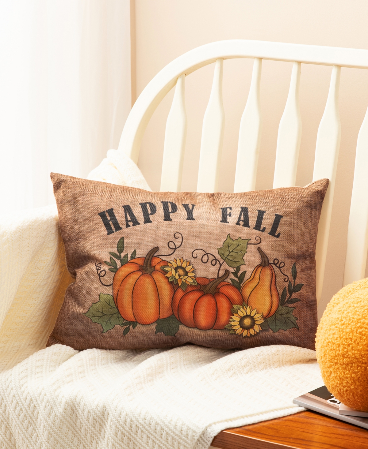 Glitzhome Fall Hooked Sunflower Decorative Pillow, 14" x 14"