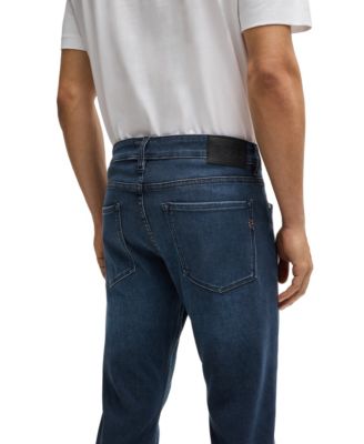 Men's Blue Knitted Stretch Denim Slim-Fit Jeans