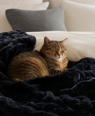 Ruched Reversible Faux-Fur Throw, 50" x 60"