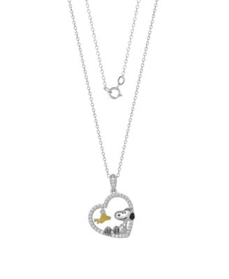 Cubic Zirconia Peanuts Heart Pendant Necklace in Sterling Silver
