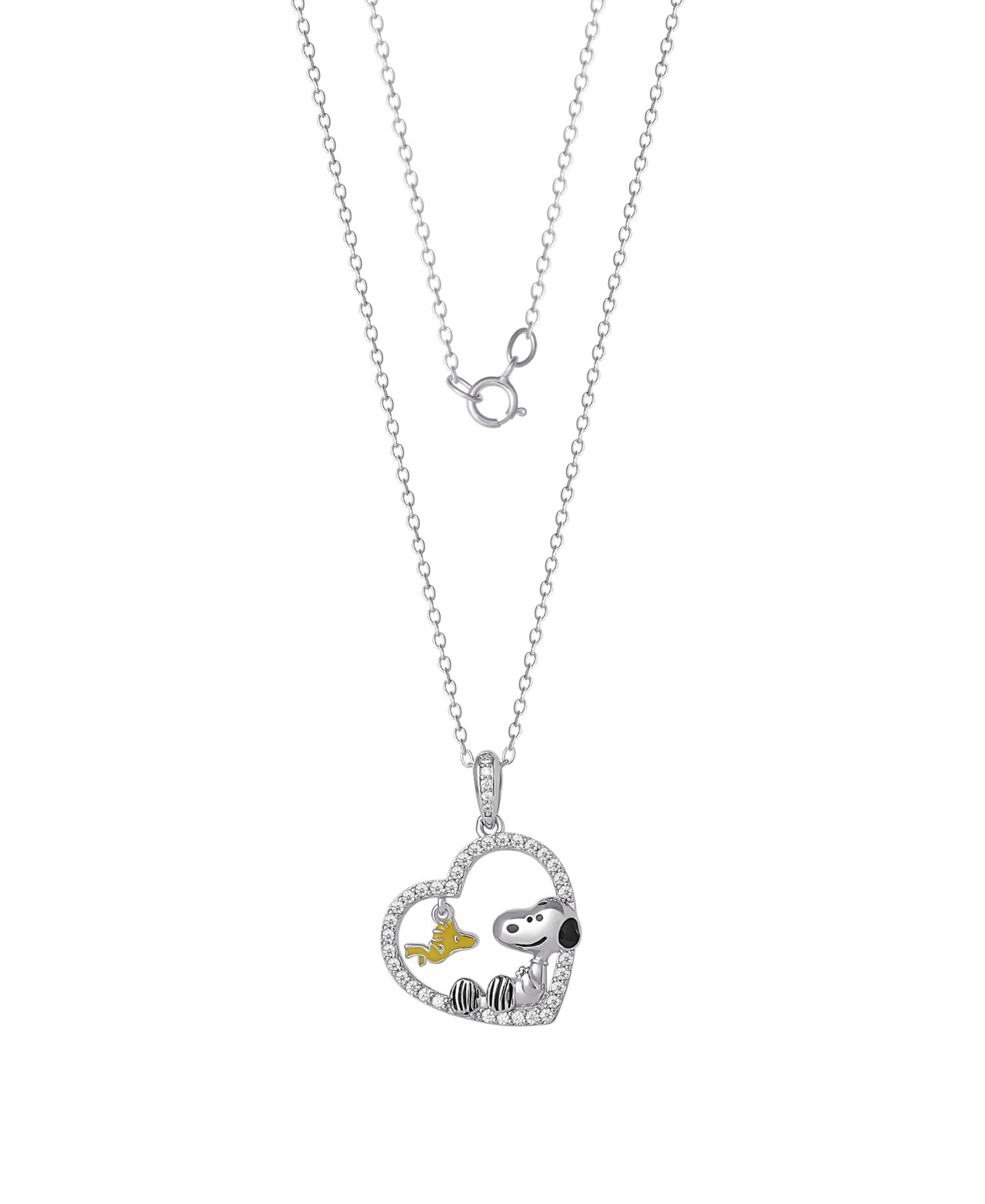 Cubic Zirconia Peanuts Heart Pendant Necklace in Sterling Silver