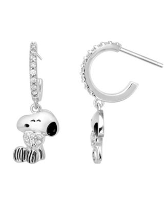 2-Pc. Cubic Zirconia Snoopy Necklace and Earrings Set in Sterling Silver