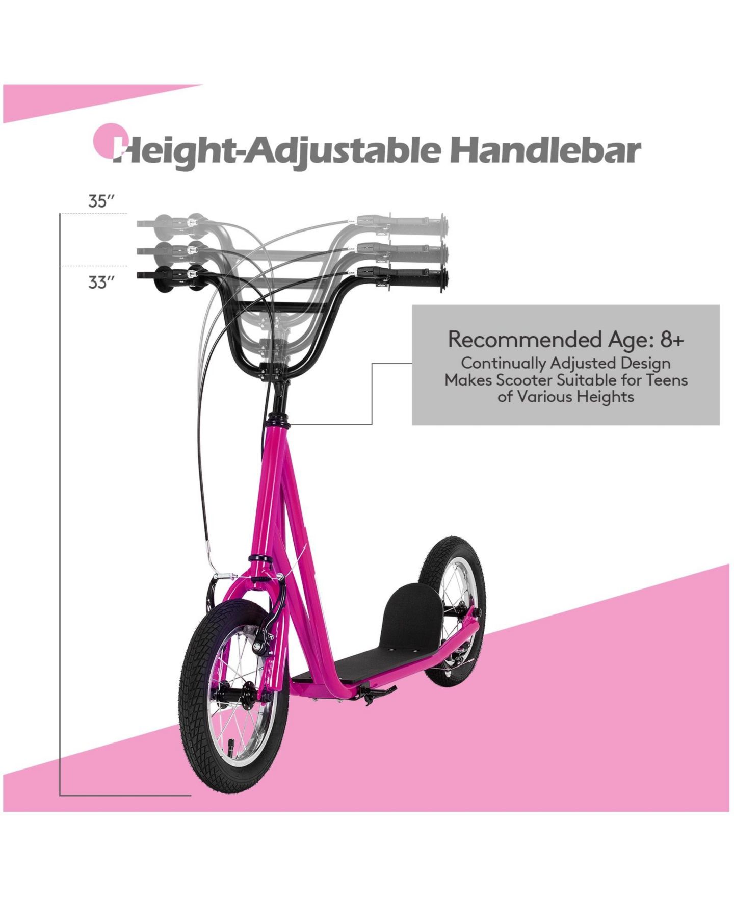 Детская игрушка GIVIMO Height Adjustable Kid Kick Scooter with 12-Inch Air-Filled Wheel, Folding, Ages 6+, цвет: Розовый — фото 2