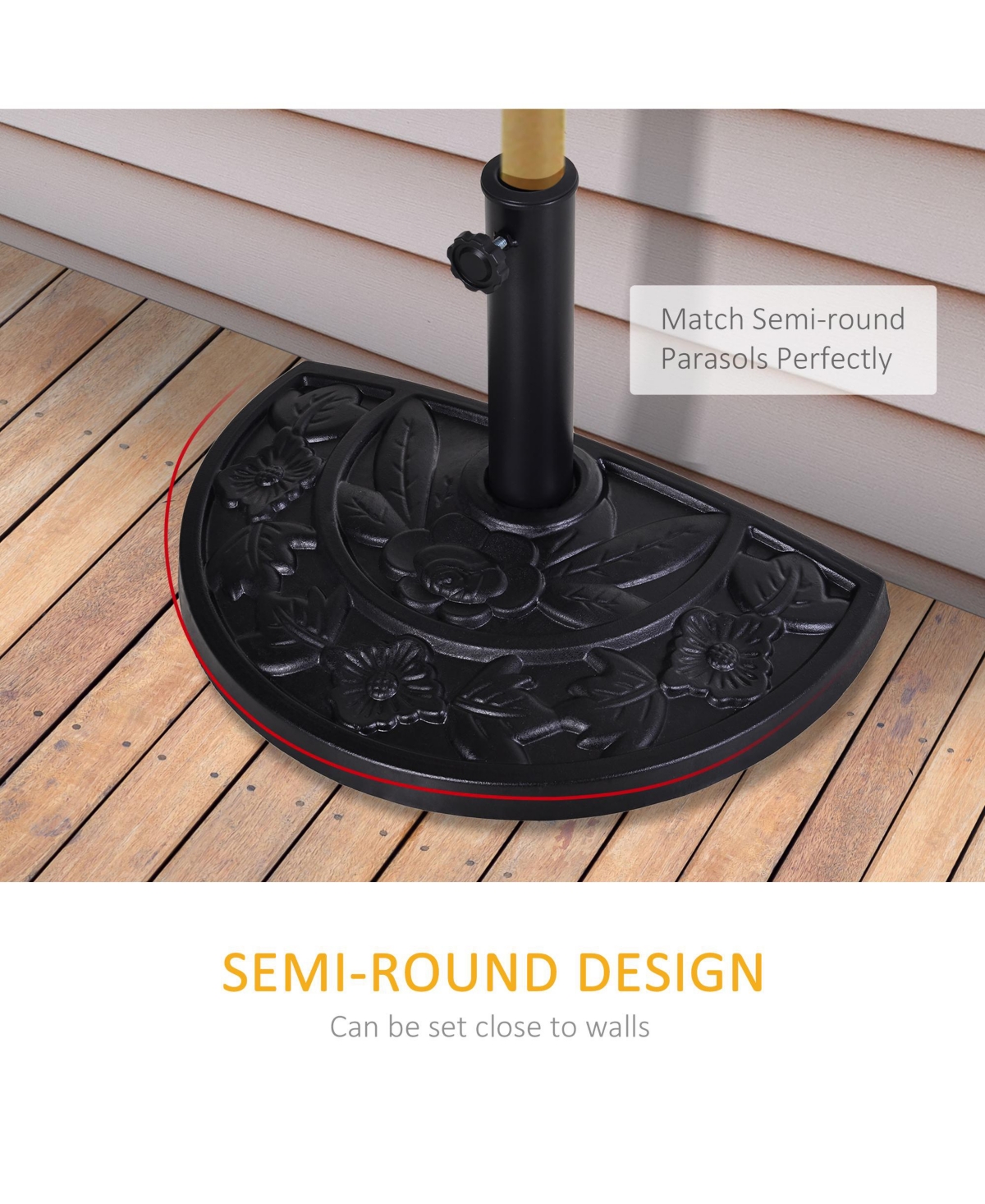 Outsunny 20lbs Half Round Patio Umbrella Base Outdoor Decorative Resin Parasol Stand Holder for 1.5"Dia, 1.9"Dia Pole, for Lawn, Deck, Backyard