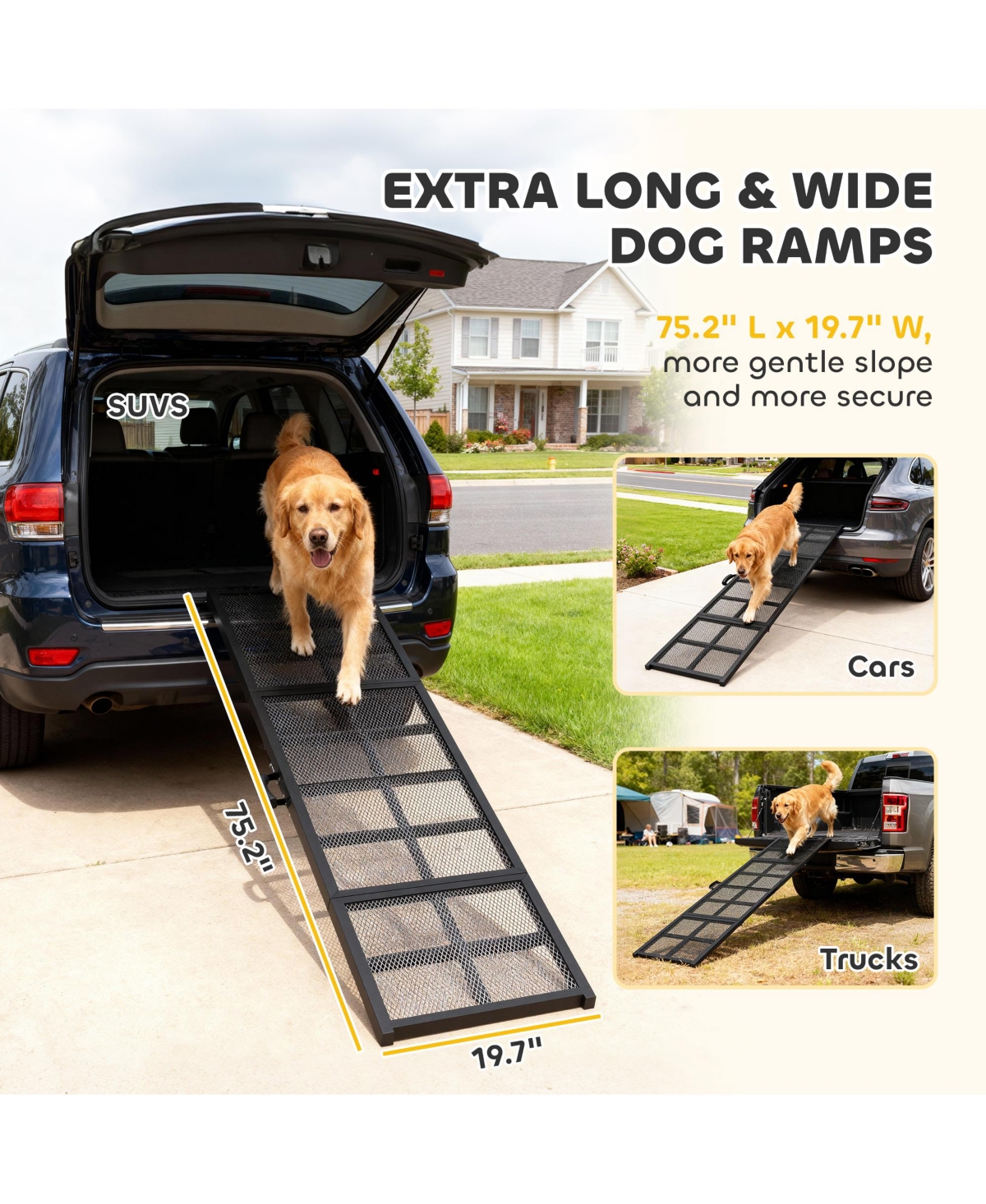 PawHut Dog Car Ramp, 75" x 20" Large Folding Portable Pet Ramp