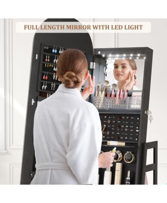 LED Jewelry Cabinet with Arched Mirror and Lockable Design