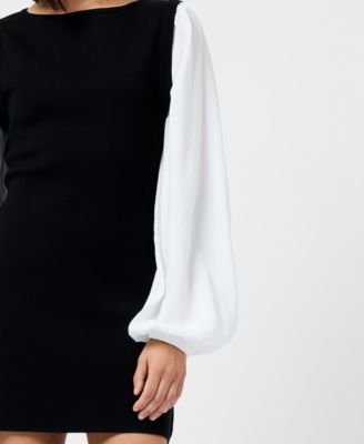 Women's Mixed Media Round Neck Mini Dress