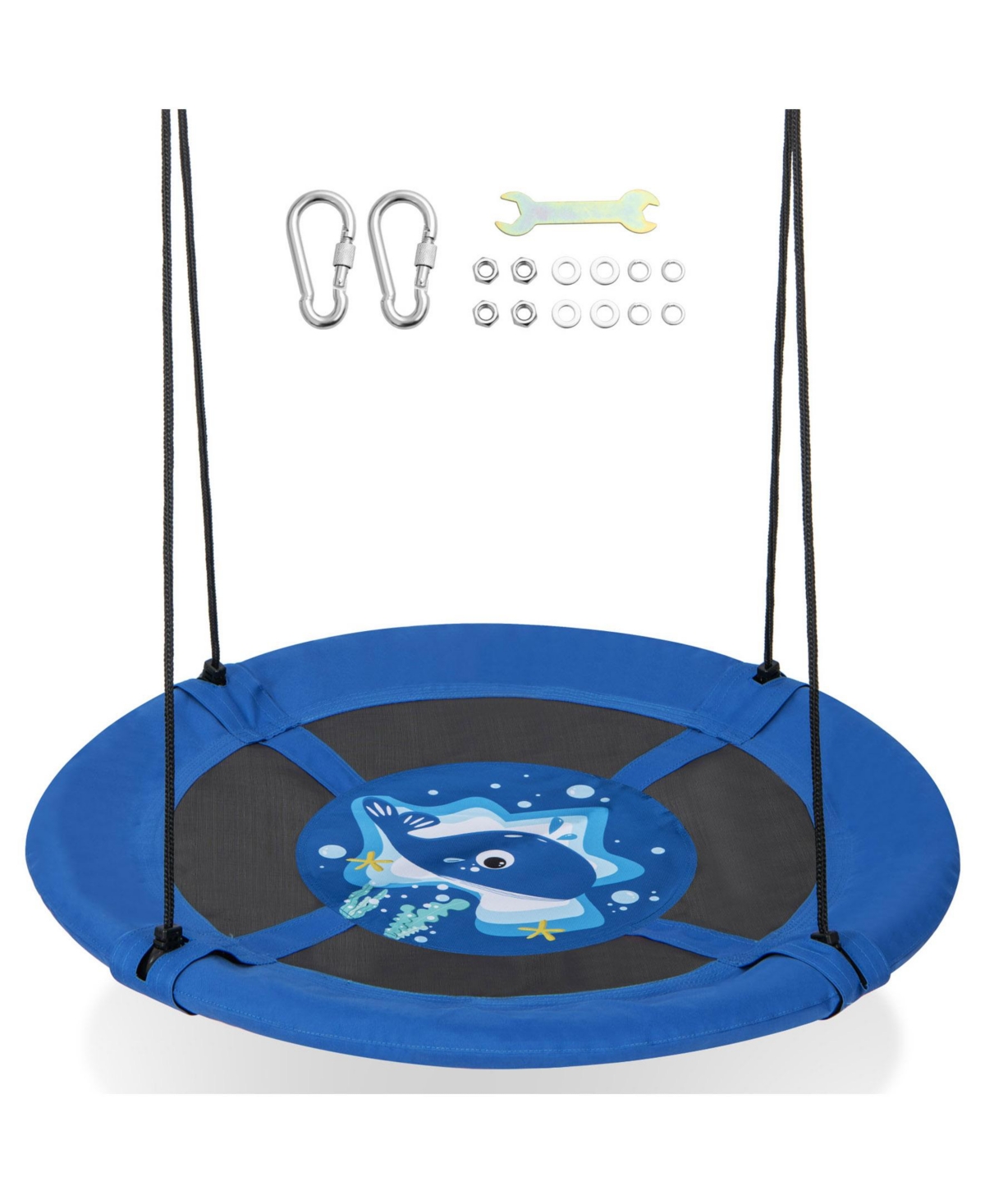 Sugift 40 Inches Saucer Tree Swing with Adjustable Hanging Ropes and 900D Oxford Fabric-Whale