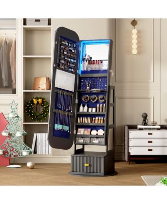 Standing Jewelry Cabinet with Full-Length Mirror & Storage