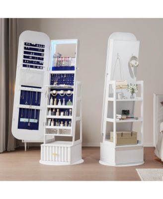 Standing Jewelry Cabinet with Full-Length Mirror & Storage