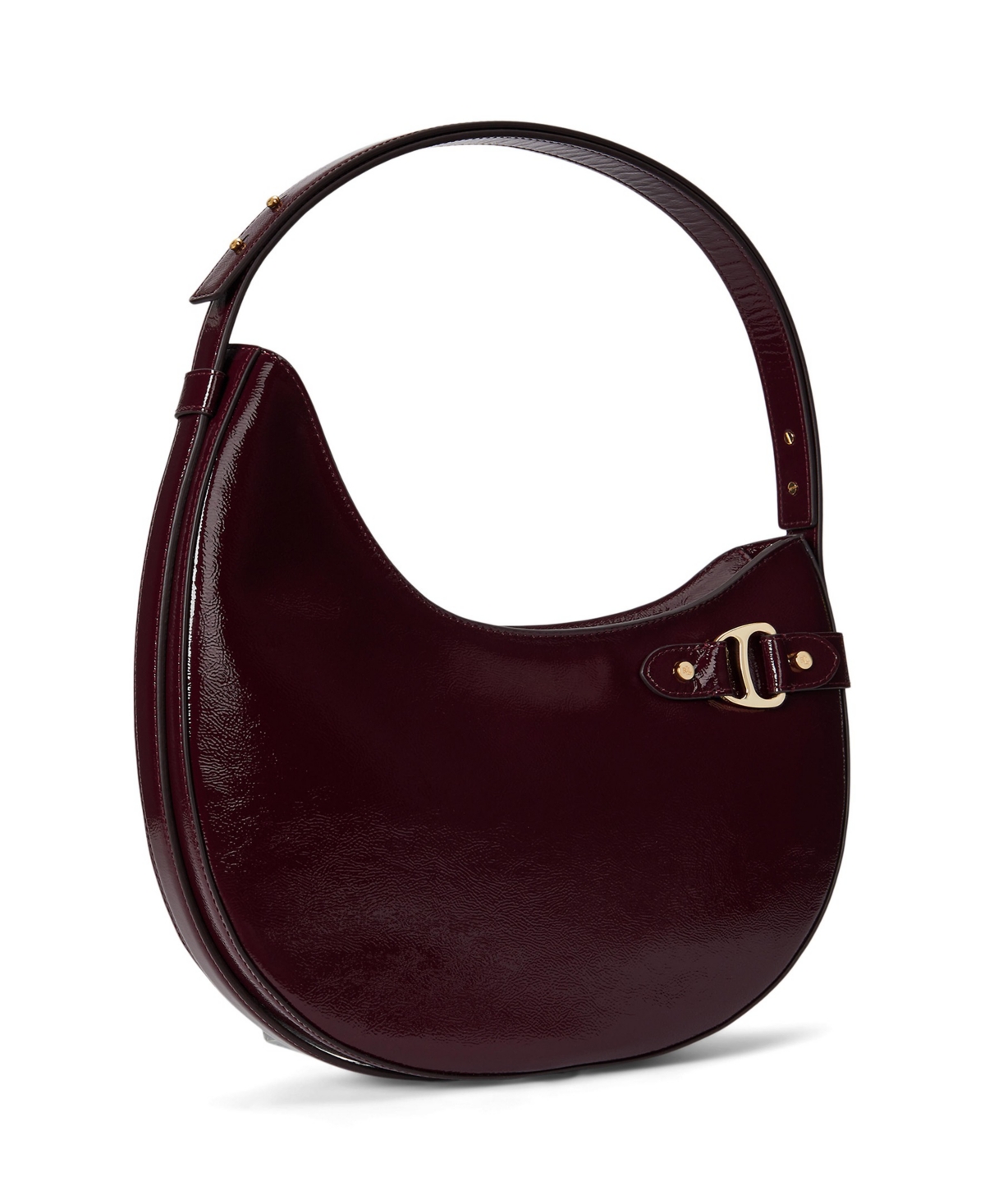 Ralph Lauren Crinkle Patent Leather Tasha Shoulder Bag In Burgundy