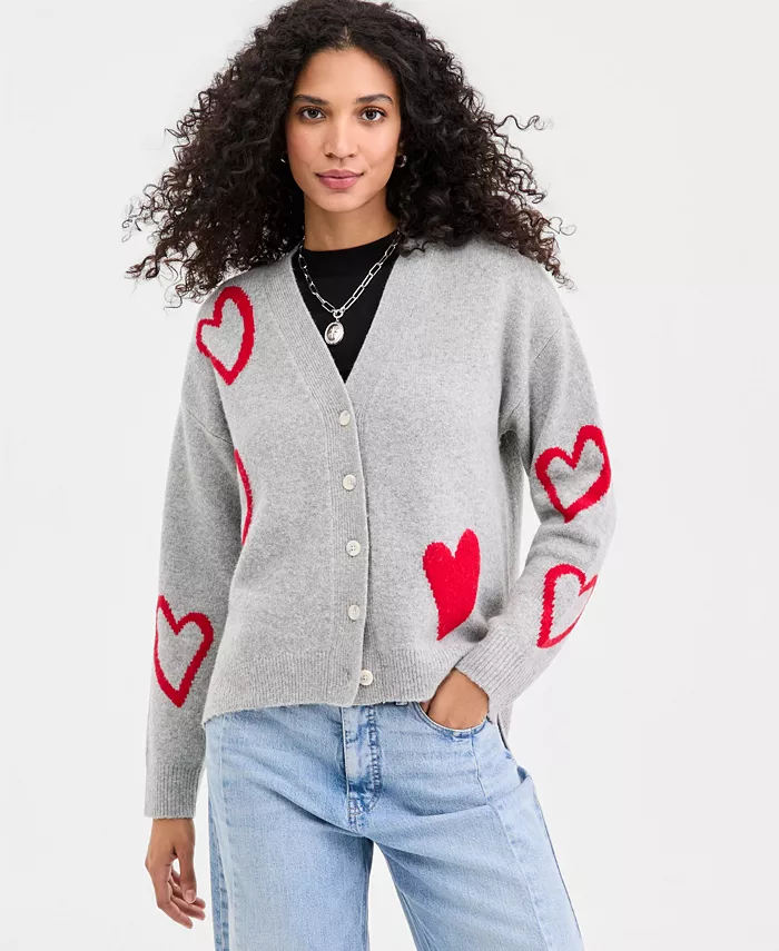 Women's Curved Hem Heart Cardigan