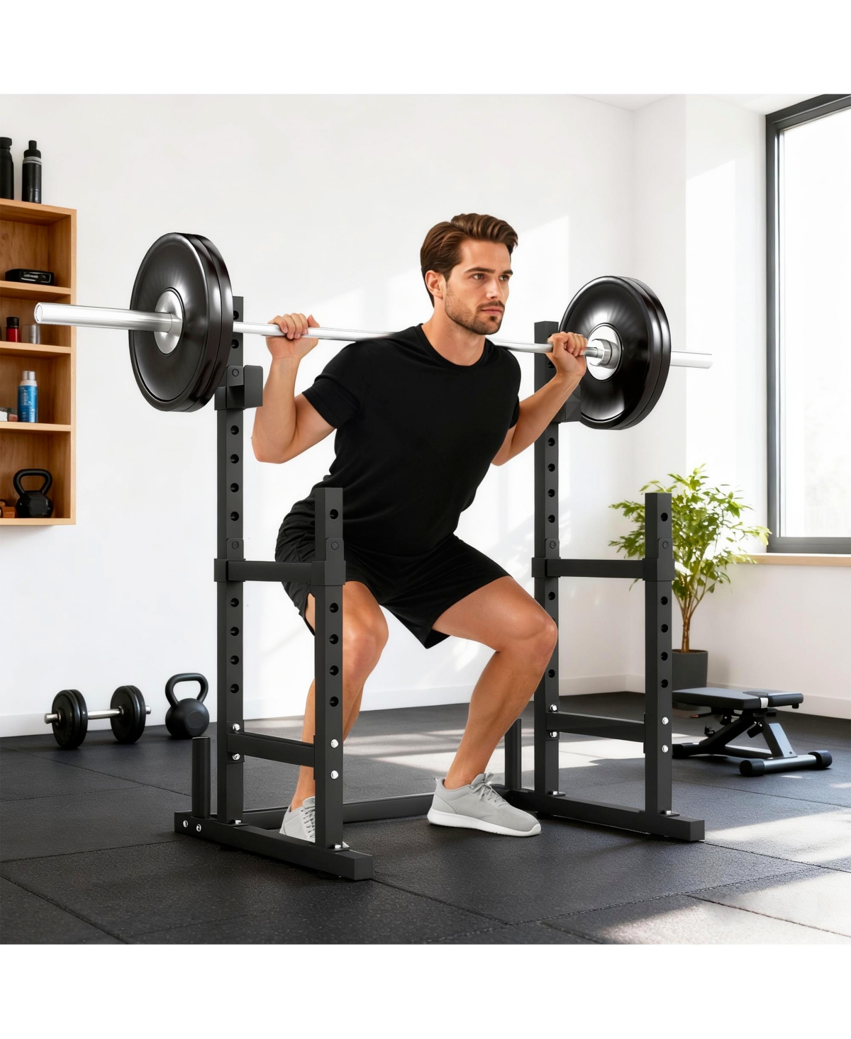 Soozier Adjustable Squat Rack, 660lbs Heavy Duty Barbell