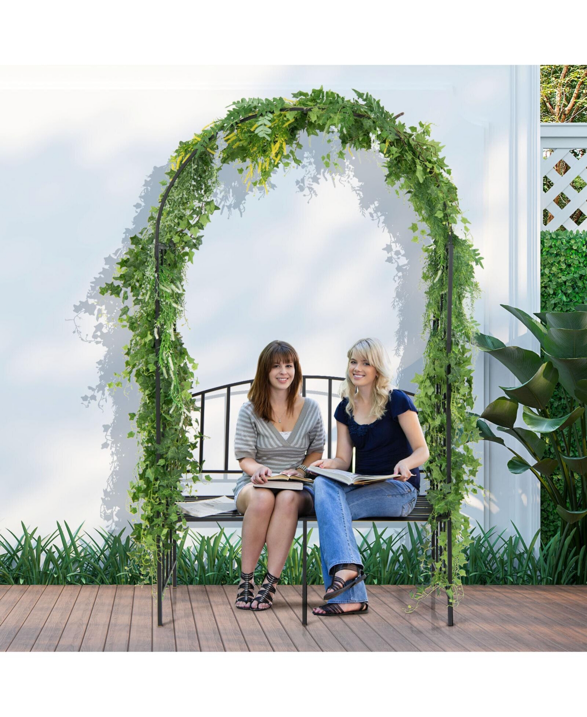Steel Garden Arch with 2-Seat Bench