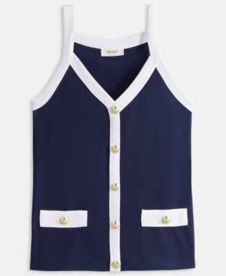 Women's Knit Solid Colored-Trim Button-Up Tank Top, Macy's Exclusive