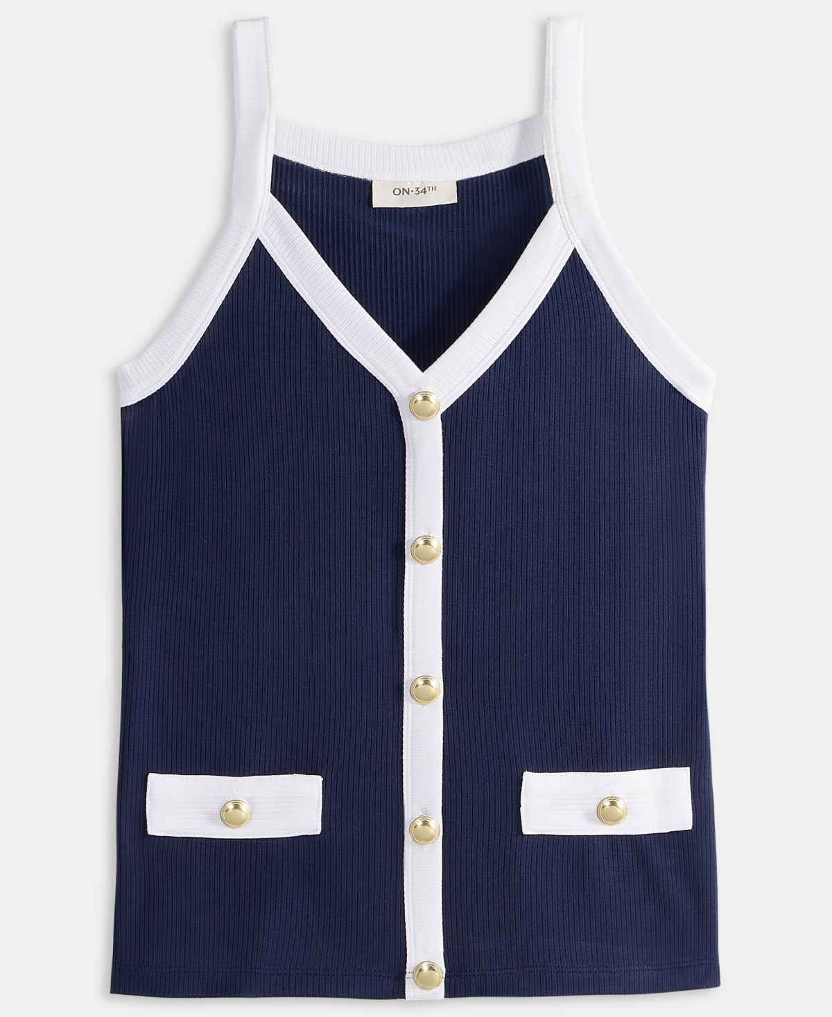 On 34th Women's Knit Solid Colored-Trim Button-Up Tank Top, Macy's Exclusive