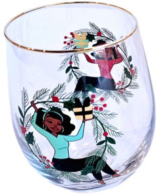 Shark Tank Holiday Holly Stemless Wine Glasses, Set of 2