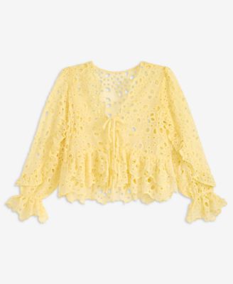 Women's Woven Long-Sleeve Cut-Work Blouse