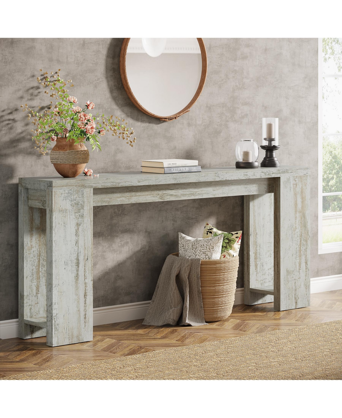 Tribesigns 70.9-Inch Extra Long Console Table, Farmhouse Wood Sofa Table Behind Couch, Narrow Entryway Accent Table