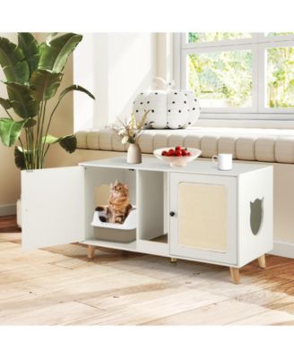 43'' Cat Litter Box Enclosure for 2 Cats w/ Double Rooms 2 Sisal Scratching Mats