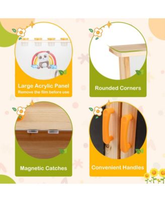 Kids Mud Kitchen Fir Wood Playset With Planting Pots And Blackboards-Natural.