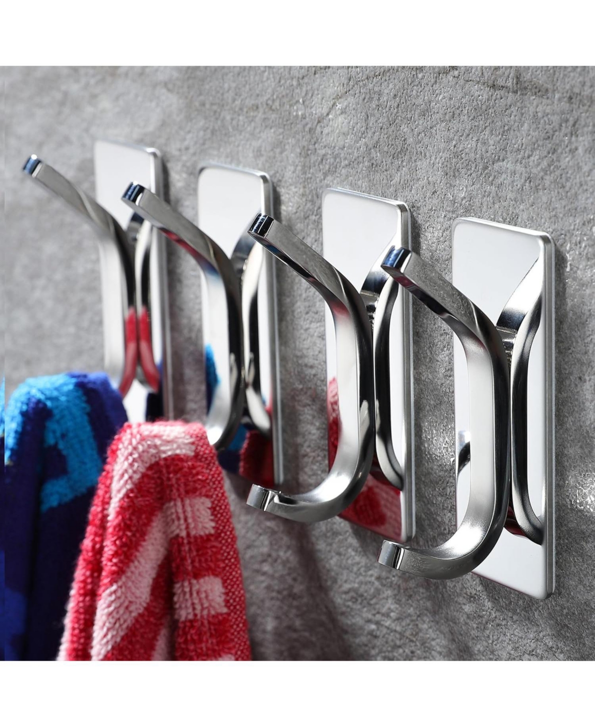 Adhesive Hooks -4 Packs Wall Hooks for Hanging Towels, Clothes, Robes Stick On Towel Hooks No Drill for Bathrooms Kitchen Stainless Steel