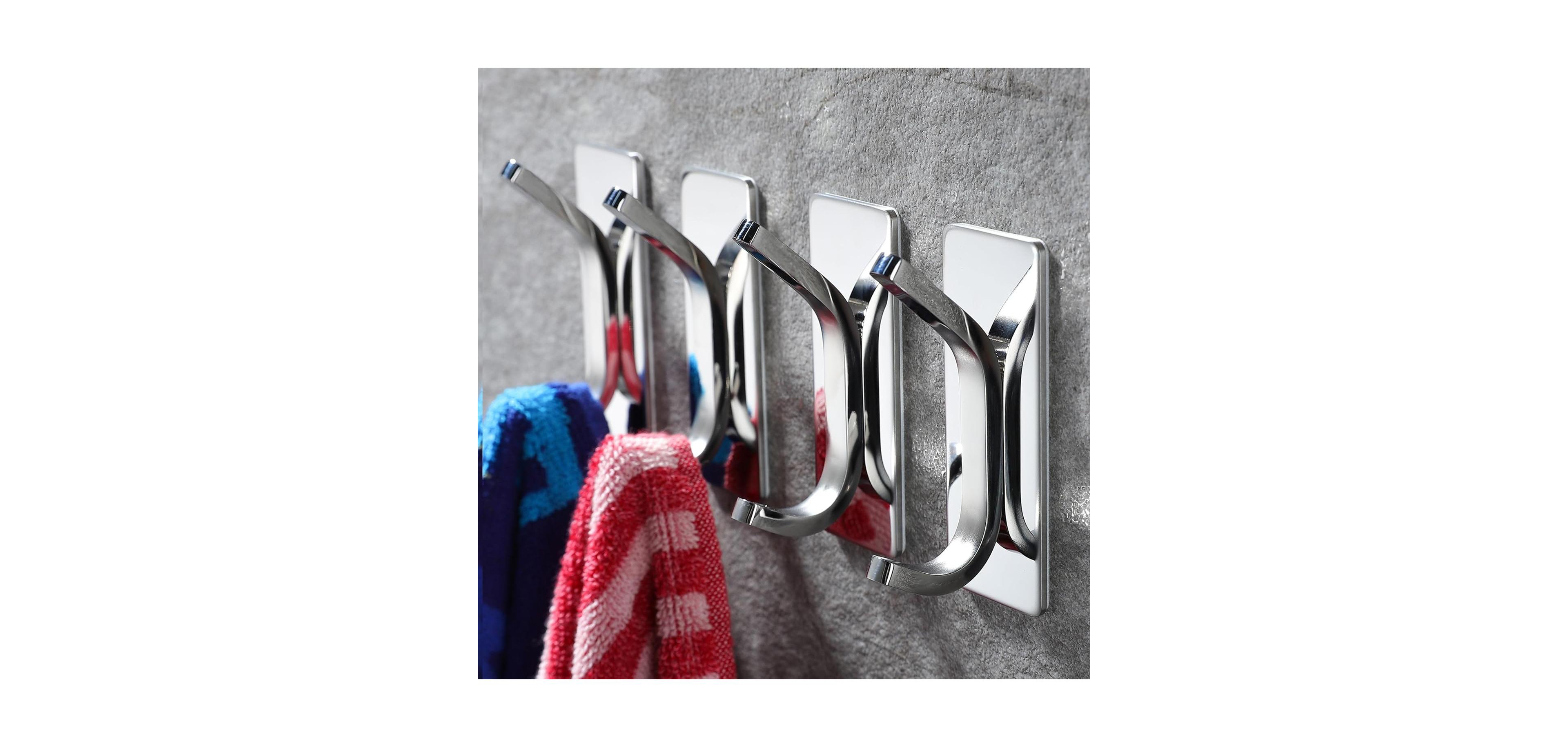 Adhesive Hooks -4 Packs Wall Hooks for Hanging Towels, Clothes, Robes Stick On Towel Hooks No Drill for Bathrooms Kitchen Stainless Steel