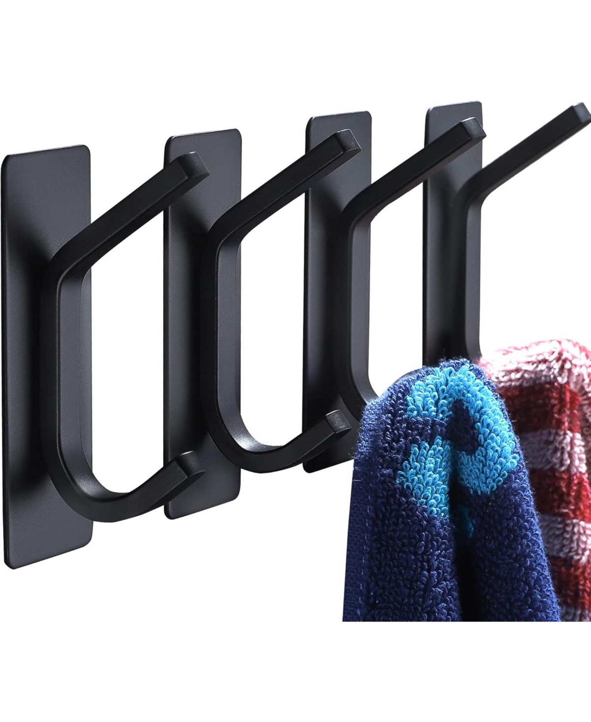Towel Hook/Adhesive Hooks - Black Wall Hooks Stick for Bathroom and Kitchen Heavy Duty Hooks 4-Pack, Stainless Steel