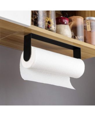 Black Paper Towel Holder Wall Mount - Under Cabinet Self Adhesive Paper Towel Rack for Kitchen, SUS-304 Stainless Steel