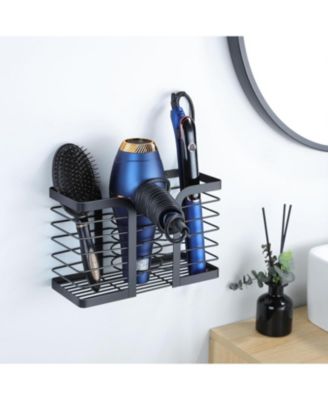 Hair Dryer Holder Hair Tool Organizer 3-in-1 Blow Dryer Holder Adjustable Height, Bathroom Organizer Wall Mounted/Cabinet Door for Flat/Curling Irons