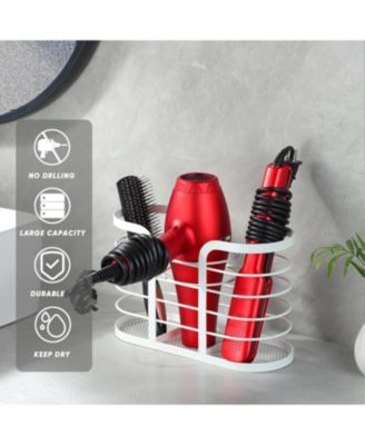 White Hair Dryer Holder - Adhesive Blow Dryer Holder/Hair Tool Organizer Bathroom Organizer Stick on Wall Mounted Multi-Functional Hair Dryer Rack